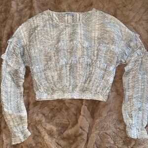 Zara White Long Sleeve Smocked Crop Blouse
